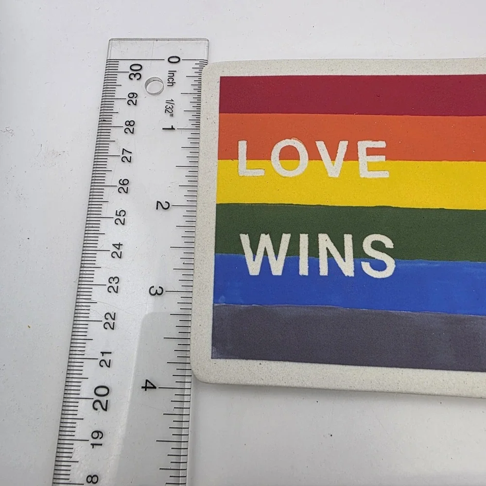 Pride Flag Love Wins Rainbow Coaster Set Barwear Cork Clay Artisan June LGBT